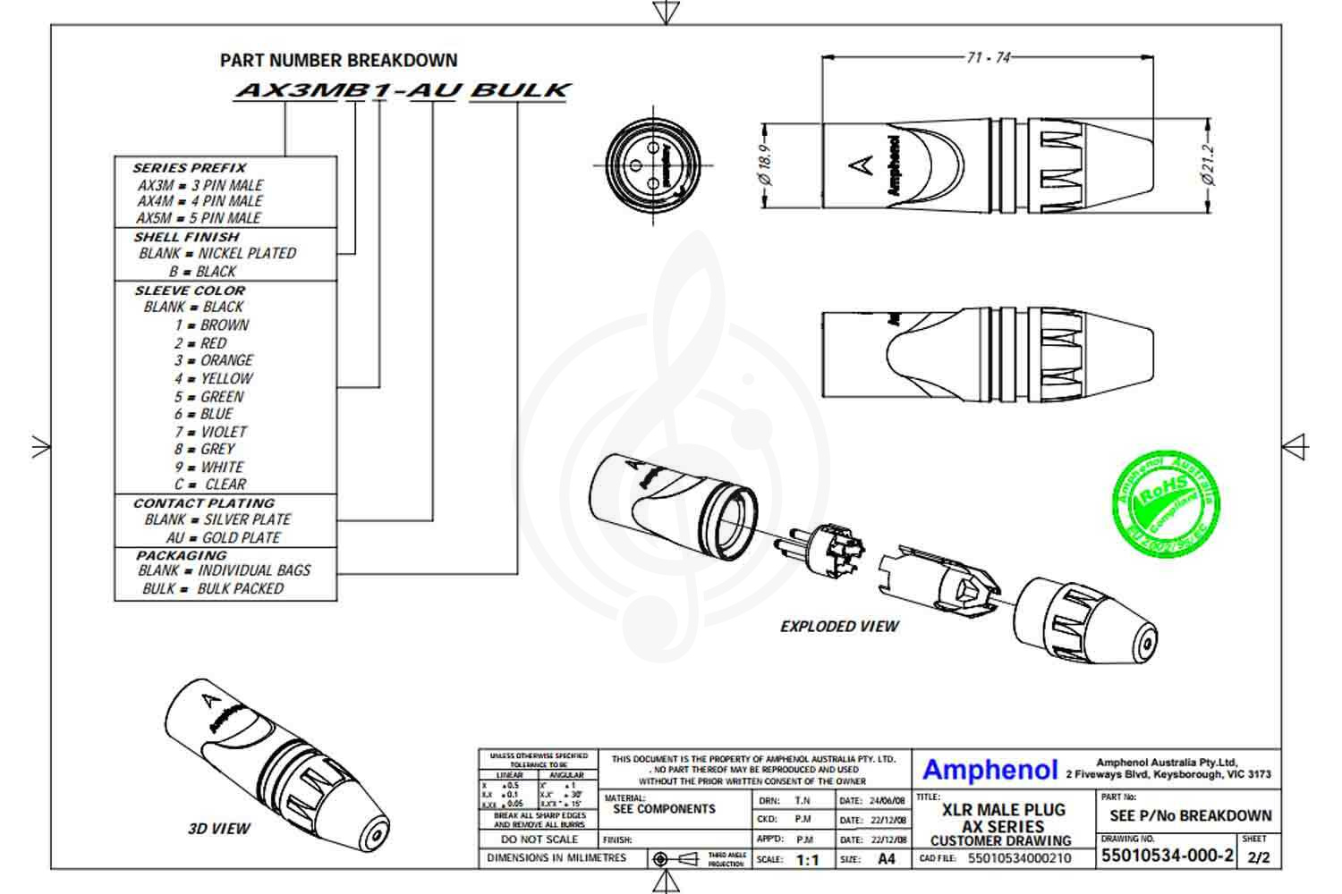 Разъем XLR AMPHENOL AX3M - Разъем XLR - фото 2