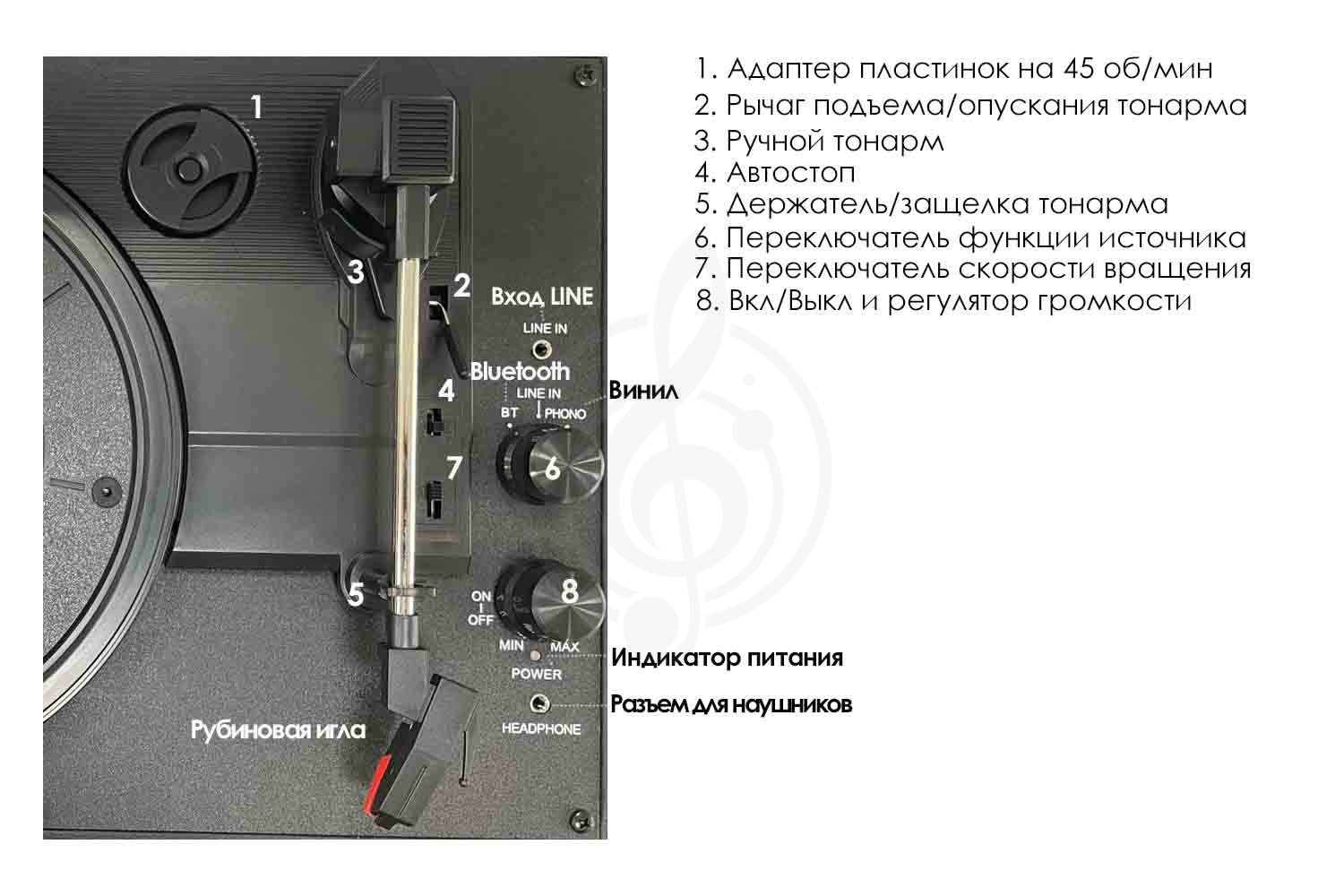 Виниловый проигрыватель Aria Vinyl VRP-1 BK - Виниловый проигрыватель - фото 3