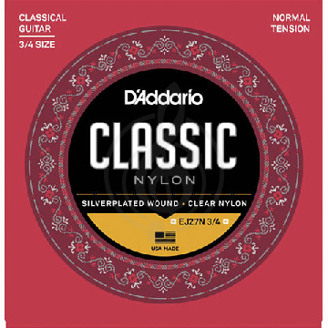 Струны для классической гитары D'Addario EJ27N 3/4 - струны для классических гитар 3/4, среднее натяжение - фото 1