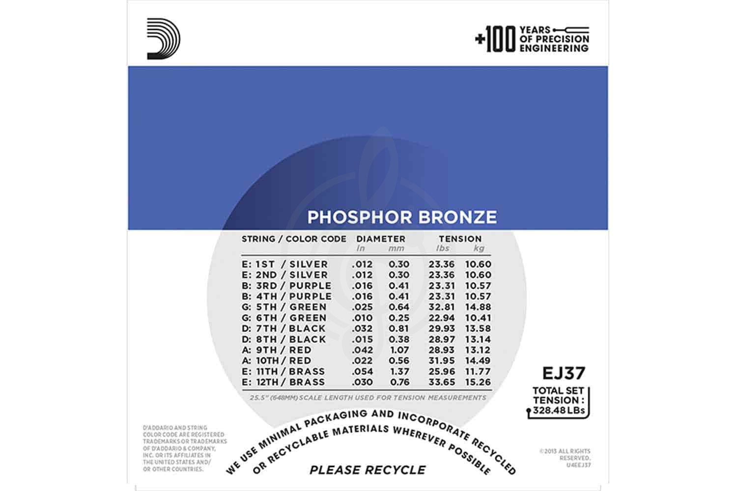 Струны для акустической гитары D'Addario EJ37 Phosphor Bronze - Комплект струн для 12-струнной гитары - фото 3