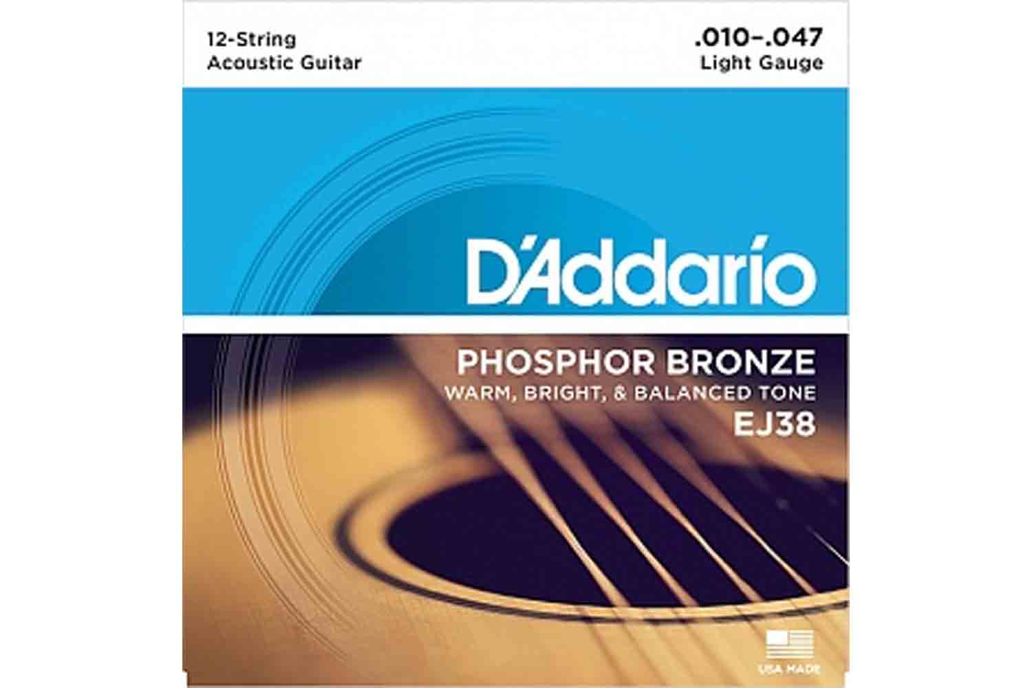 Струны для акустической гитары D'Addario EJ38 - Phosphor Bronze Комплект струн для акустической 12-струнной гитары, Light, 10-47 - фото 2