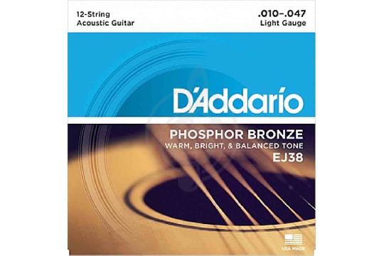 D'Addario EJ38 - Phosphor Bronze Комплект струн для акустической 12-струнной гитары, Light, 10-47 - фото 1 Струны для акустической гитары D'Addario EJ38 - Phosphor Bronze Комплект струн для акустической 12-струнной гитары, Light, 10-47 - фото 1