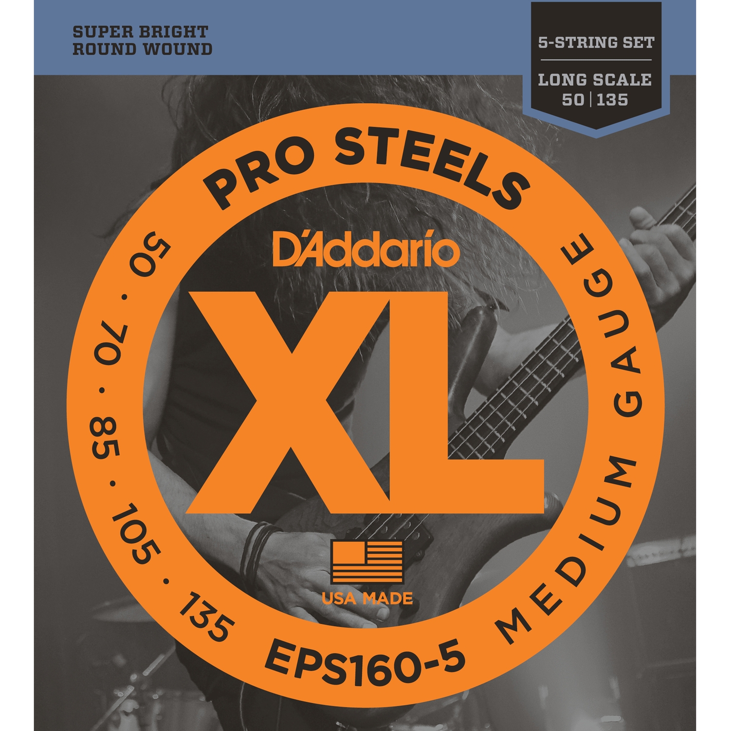 Струны для бас-гитары D'Addario EPS160-5 - струны для 5 стр.БАС-гит, ProSteels/Long, 50-135 - фото 1