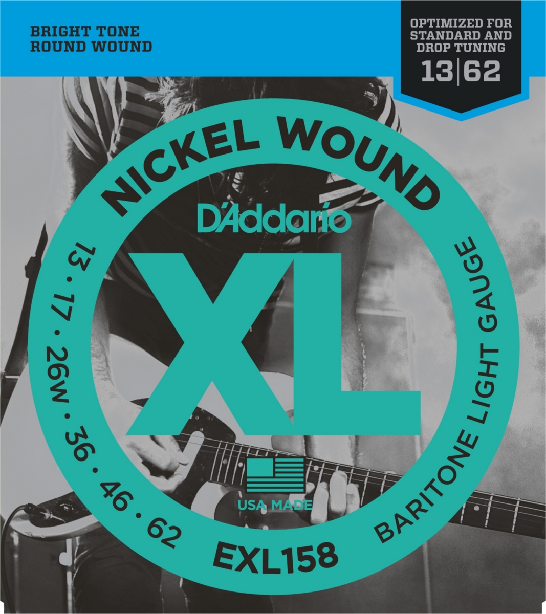 Струны для электрогитары D`Addario EXL158 XL NICKEL WOUND - Струны для электрогитары Baritone-Medium 13-62  - фото 1