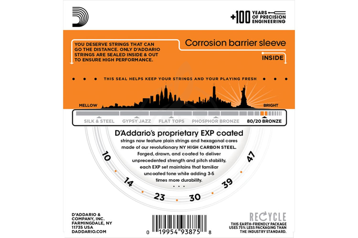 Струны для акустической гитары D'Addario EXP10 Струны для акуст гитары 10-47 - фото 2