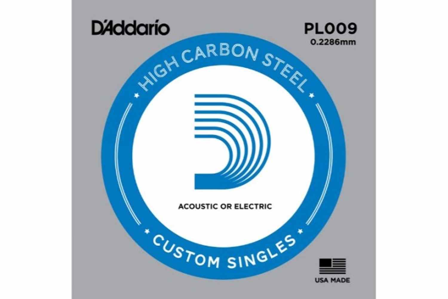 Струны для акустической гитары D'Addario PL009 Plain Steel Отдельная струна без обмотки, сталь, .009 - фото 1