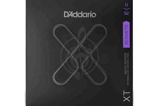 Изображение D'Addario XTABR1152 XT - Комплект струн для акустической гитары, бронза 80/20, 11-52, с покрытием