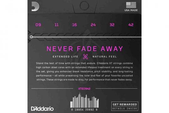 Струны для электрогитары D`Addario XTE0942 XT Комплект струн для электрогитары, никелированные, 9-42, с покрытием - фото 2