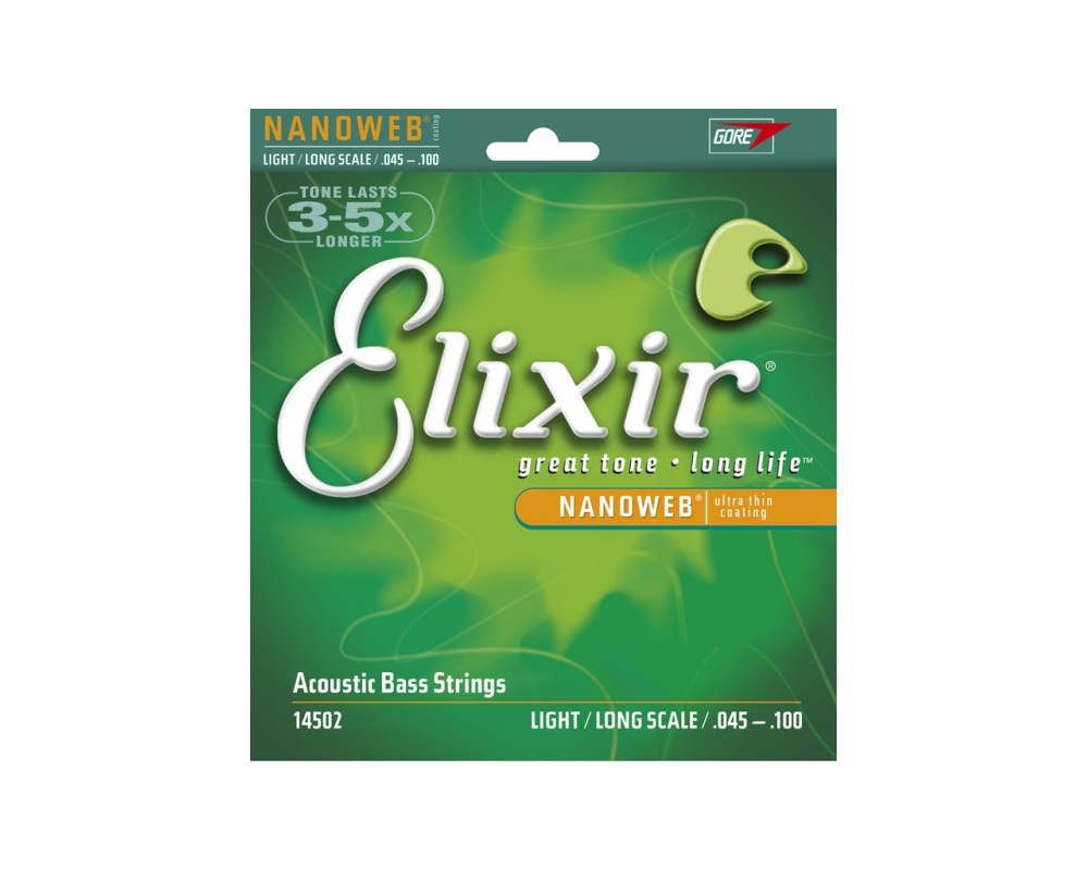 Струны для бас-гитары Elixir 14502 NANOWEB - Комплект струн для акустической бас-гитары, Light, 45-100 - фото 1
