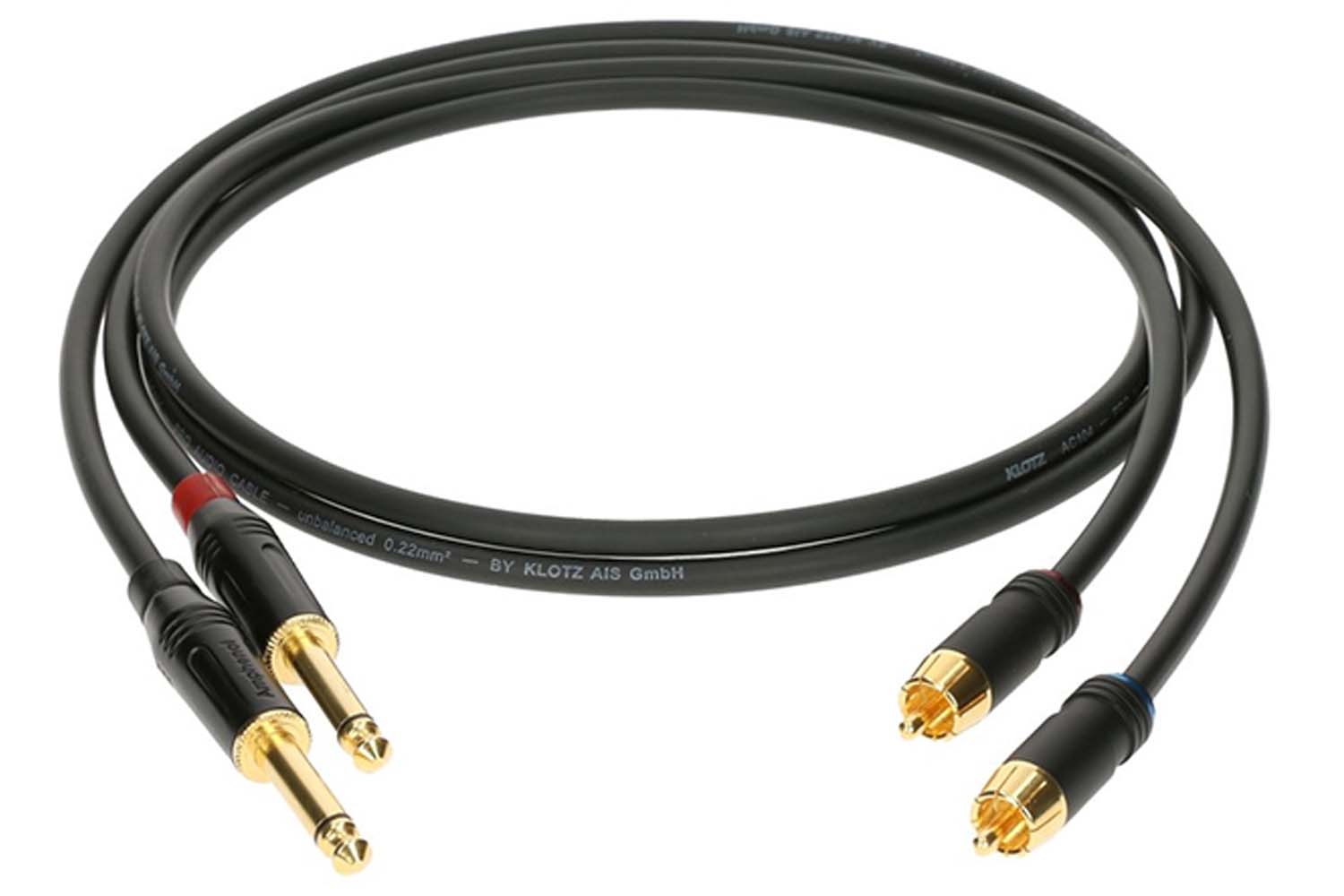 Спикерный кабель Klotz AL-RP0150 Кабель акустический RCA-Jack 6,35мм, 1,5м, 2шт - фото 1