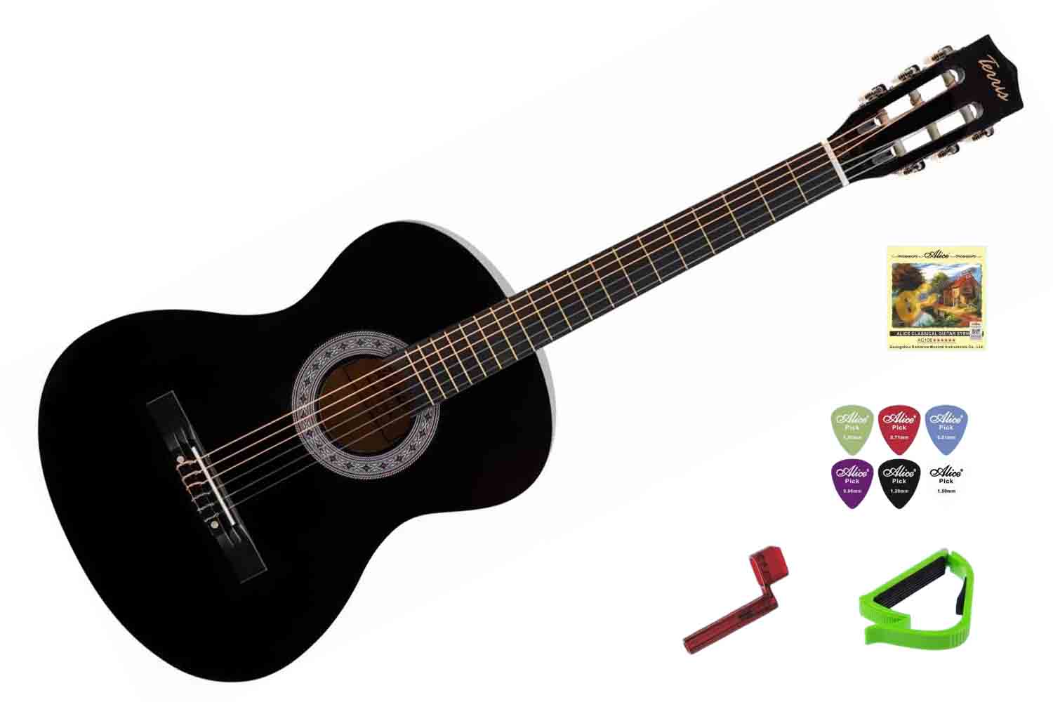 Классическая гитара 4/4 TERRIS TC-3805A BK PACK 2 - Набор гитариста классика 7/8 - фото 1